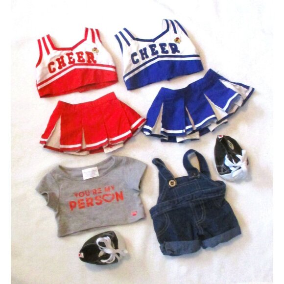 Build-A-Bear Lot of 8 -Cheerleader Outfits Your My Person Denim Romper Shoes - Picture 1 of 3